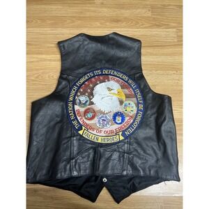 Unik Black Leather Vest Men's Medium With Fallen Heroes Patch‎